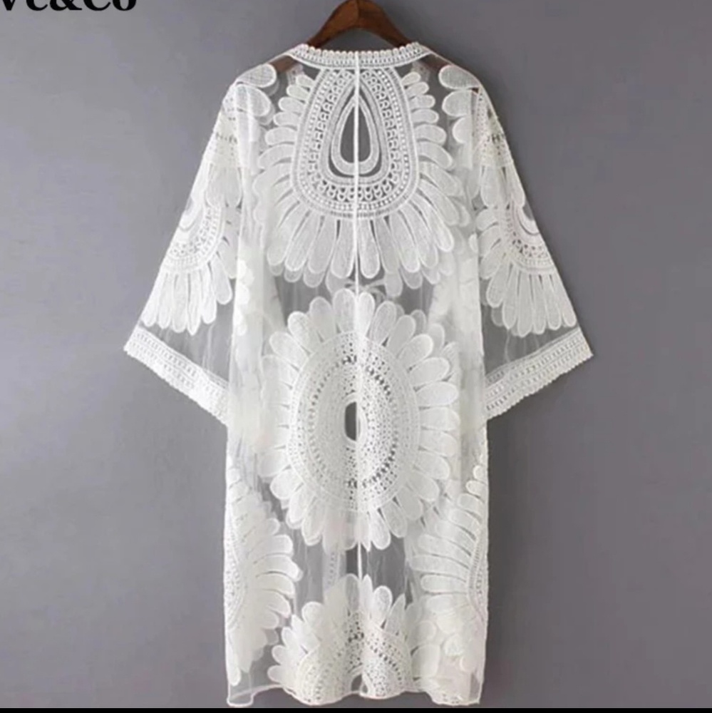 Sheer Soft Kimono Cotton Embroidered Beach Cover - Picture 6 of 8